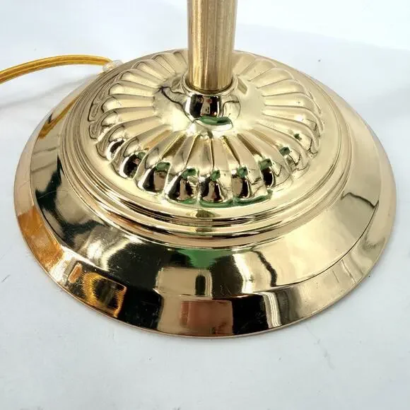 Vintage Banker's Desk Piano Lamp Green Glass Shade Pull Chain Gold Metal Base - Picture 8 of 13